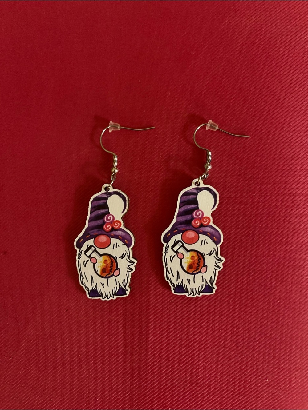 Halloween gnome wooden earrings